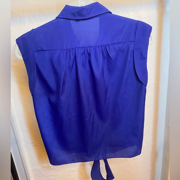 Jewel Blue Button Down Top with Front Tie - Picture 2 of 6